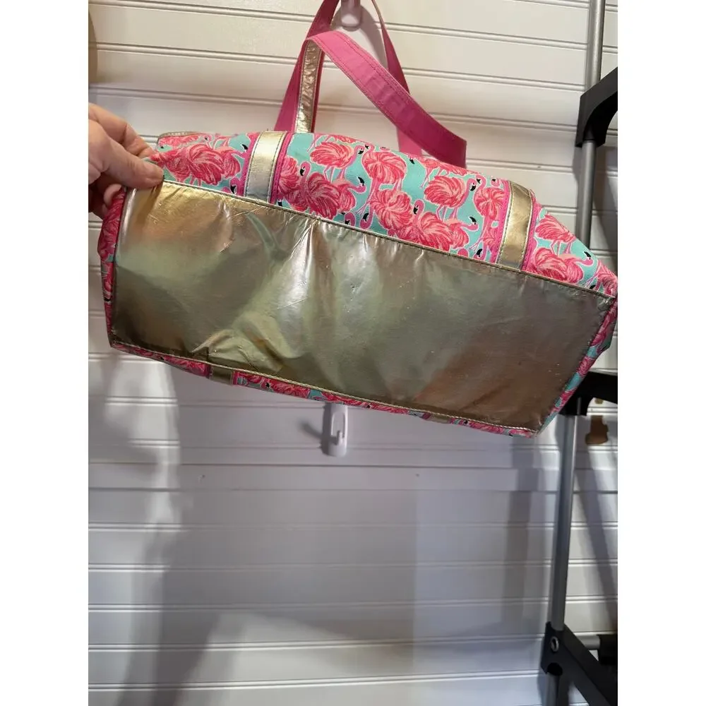 RARE VTG Lily Pulitzer All Over Flamingo Print Coated Tote Bag